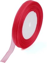 Organza lint, rood, 12mm breed. Verkocht per rol van 50 yard = 45,72 meter