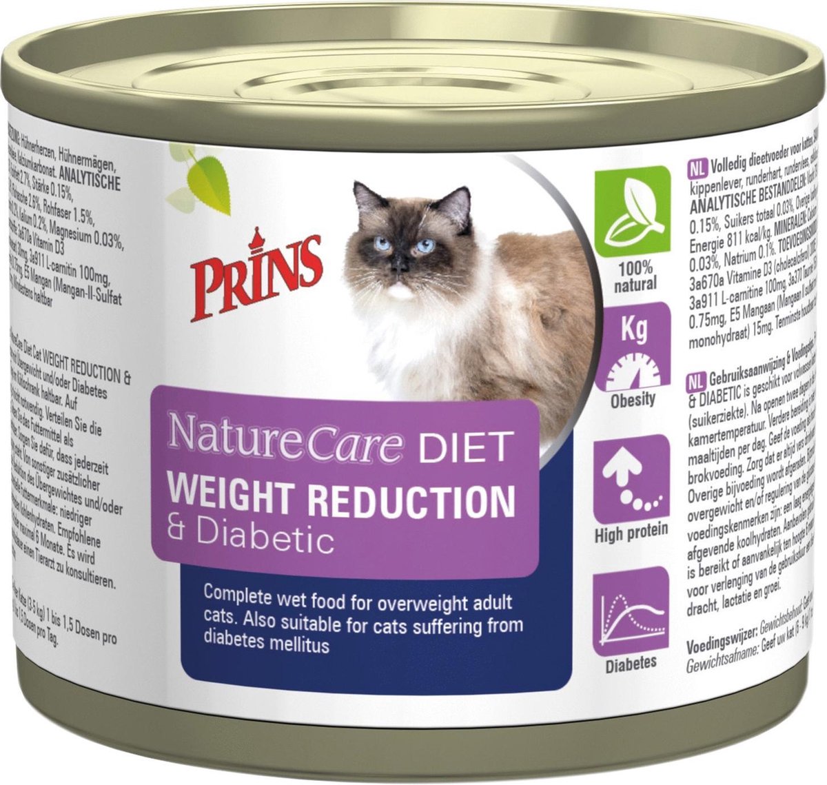 Prins NatureCare Diet Kattenvoer Nat Weight Reduction&Diabetic 200 gr
