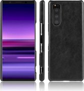 Sony Xperia 5 hoesje - Lederen hardcase - zwart - GSM Hoesje - Telefoonhoesje Geschikt Voor: Sony Xperia 5