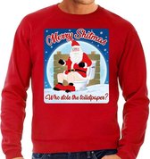 Foute Kersttrui / sweater - Merry Shitmas Who stole the toiletpaper - rood voor heren - kerstkleding / kerst outfit XL (54)