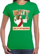 Fout kerst t-shirt groen - party Jezus - Party like its my birthday voor dames - kerstkleding / christmas outfit XS