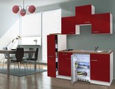 Goedkope keuken 180  cm - complete kleine keuken met apparatuur Luis - Wit/Rood - elektrische kookplaat  - koelkast          - mini keuken - compacte keuken - keukenblok met appara
