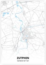 Zutphen plattegrond - A2 poster - Zwart blauwe stijl