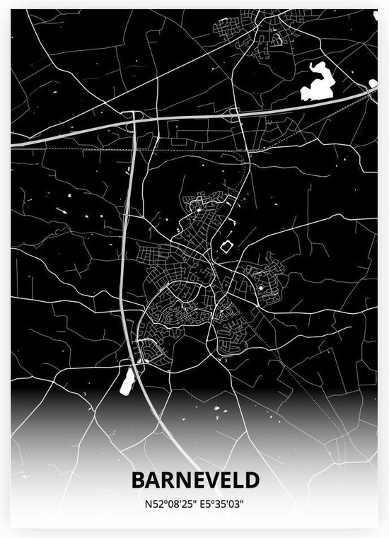 Barneveld plattegrond - A4 poster - Zwarte stijl