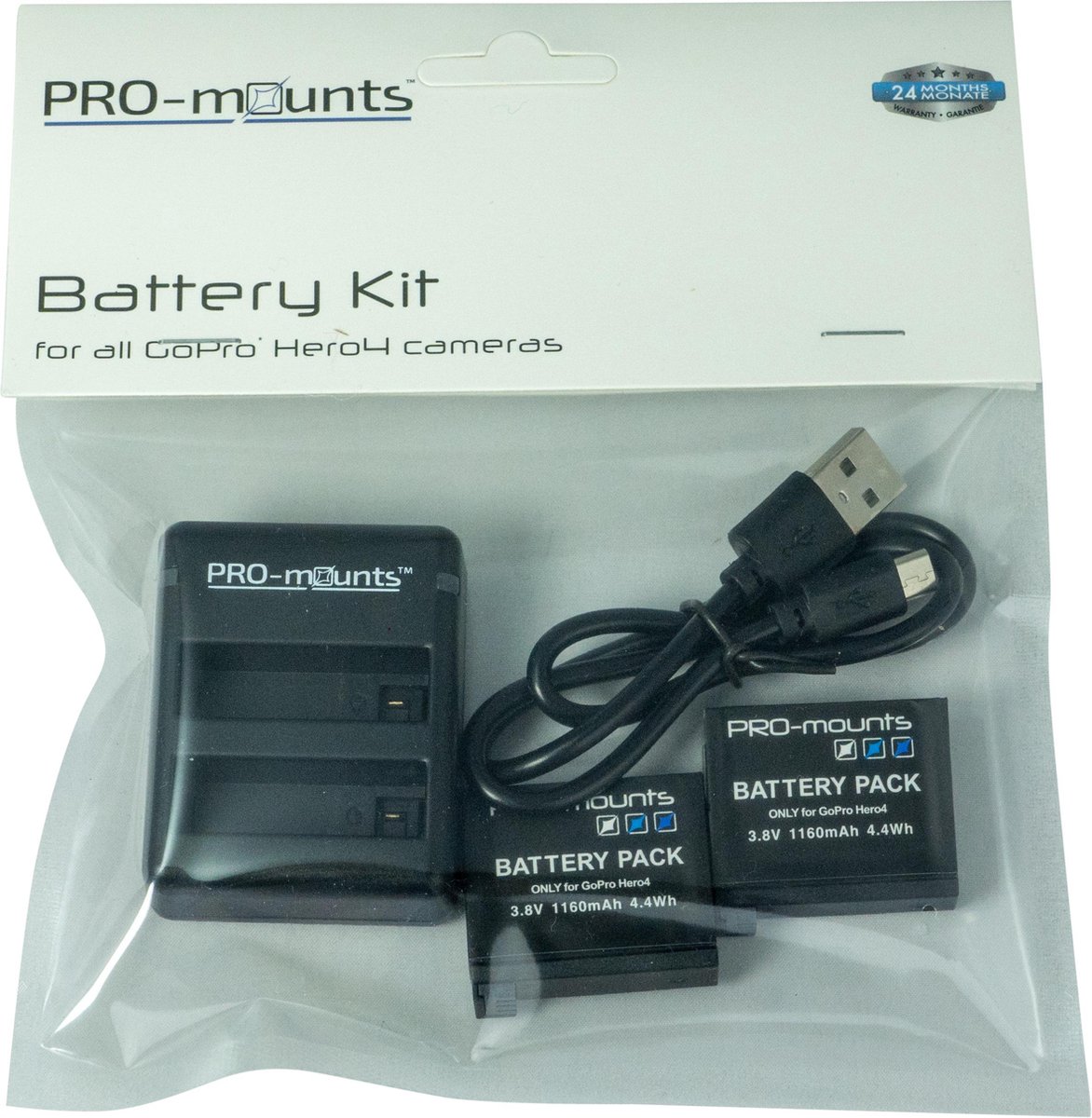 PRO-mounts Dual Charger Battery Kit voor GoPro* Hero4 camera