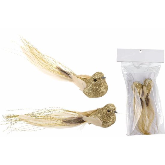 8x Kerstboom decoratie vogeltje op clip goud Kerstversiering