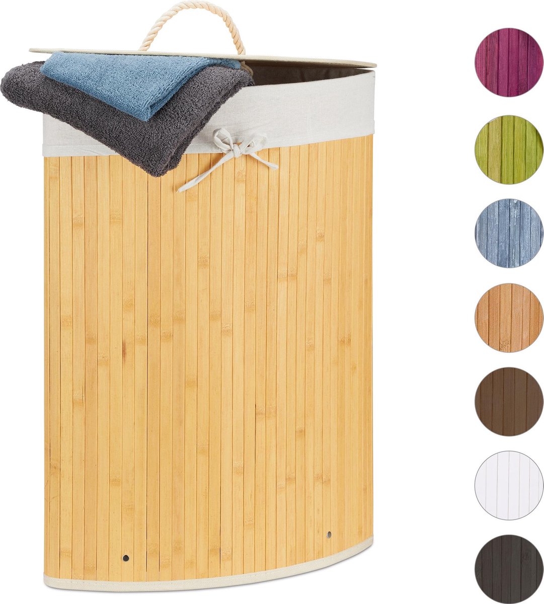 Goedkoopste wasmand driehoek - 60 l - opvouwbaar - ruimtebesparend - met katoenen waszak - crème