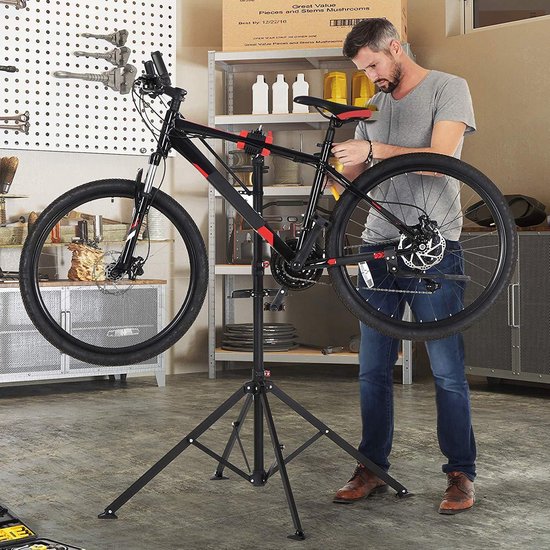 équipement Mécanique Vélo Support Réparation Vélo - Pied D'Atelier Avec Porte-Outil, Hauteur Réglable 1.15-1.7m, Max 30kg Accessoire Entretien Deux-roues