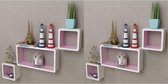 Zwevende Wandplank Wit Roze 6 stuks (Incl fotolijst) - Boekenplank - Muurplank - Wandrek - Boeken plank