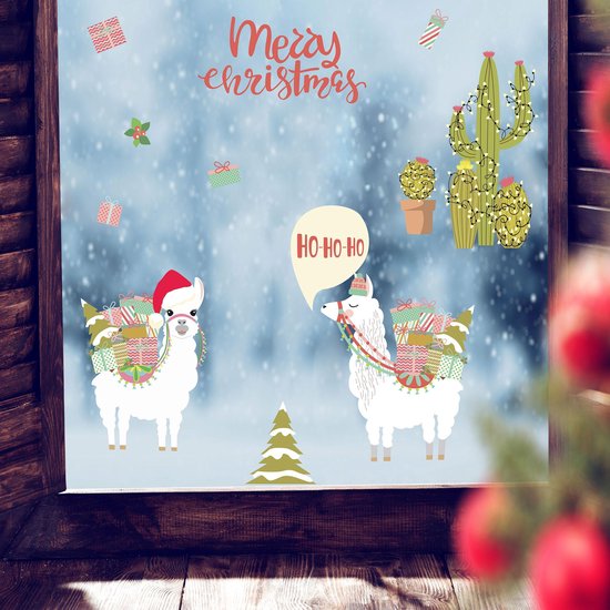 Crearreda Muursticker Kerstmis Lama – Kerststickers – Vinyl – Raamstickers – Raamdecoratie Kerstmis – 11 stickers