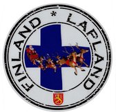 Autosticker rond 13.5cm Finland-Lapland met Kerstman & Rendieren