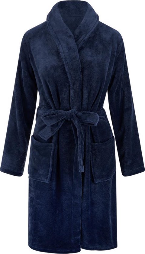 Relax Company - Unisex badjas fleece - donkerblauw - maat L/XL