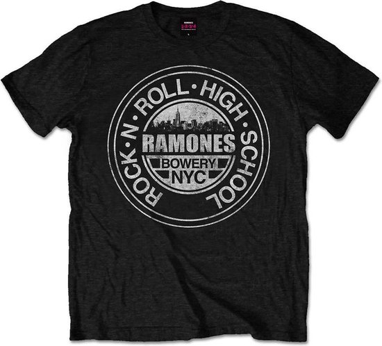 Ramones - Rock 'N Roll High School, Bowery, NYC Heren T-shirt - S - Zwart