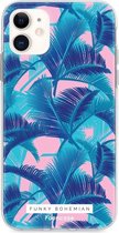 iPhone 11 hoesje TPU Soft Case - Back Cover - Funky Bohemian / Blauw Roze Bladeren