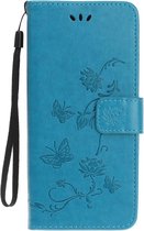 Shop4 - iPhone 11 Pro Max Hoesje - Wallet Case Bloemen Vlinder Blauw