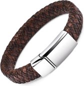 Gevlochten heren armband – 100% echt leder & edelstaal – magneetsluiting – 18.5 cm - Rhylane®