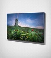 Windmill Canvas - 120 x 80 cm - Landschap - Schilderij - Canvas - Slaapkamer - Wanddecoratie  - Slaapkamer - Foto op canvas