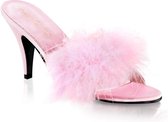 Amour-03 klassieke marabou slipper met hak baby roze - (EU 46 = US 15) - Fabulicious