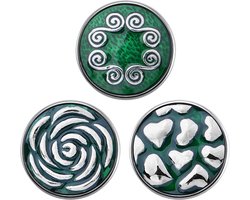 Quiges - Chunk 18mm Click Button Drukknoop Groen Set van 3 Stuks Symbool Emaille Infinity Roos & Hart - EBCMSET007