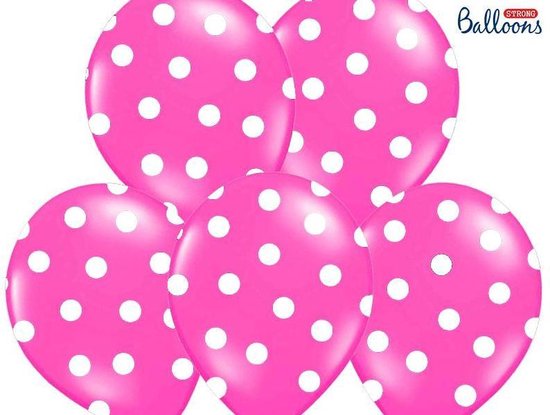 Ballonnen Fuchsia dots wit 50 stuks