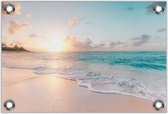 Tuinposter –Strand bij Zonsopkomst– 90x60cm Foto op Tuinposter (wanddecoratie voor buiten en binnen)