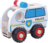 Houten Politieauto politiewagen auto met zwart rubberen wielen