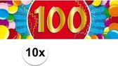 10x 100 Jaar leeftijd stickers 19 x 6 cm - 100 jaar verjaardag/jubileum versiering 10 stuks
