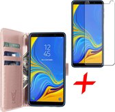 Samsung Galaxy A7 (2018) Hoesje Book Case met Pasjeshouder Roségoud + Screenprotector Gehard Glas - Wallet van iCall