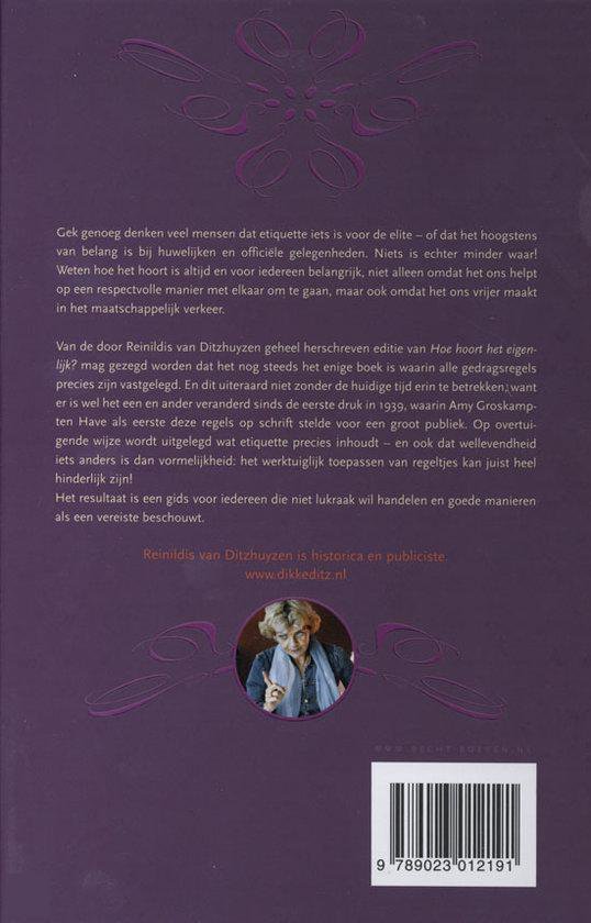 Achterkant van het boek 'De Dikke Ditz Hoe hoort het eigenlijk?' met een portret van Reinildis van Ditzhuyzen.