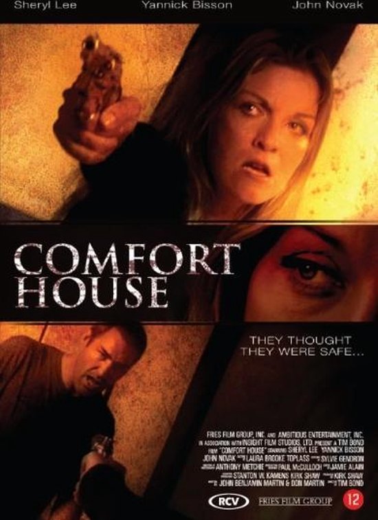 Film poster voor Comfort House met een vrouw die een pistool vasthoudt, en de tekst "THEY THOUGHT THEY WERE SAFE..."