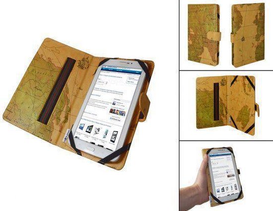 Luxe Book Cover voor Minipad Aldi Tablet met retro wereldkaart, , merk i12Cover