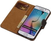 Hout Bookstyle Hoes Geschikt voor de Samsung Galaxy S6 Edge G925 Grijs