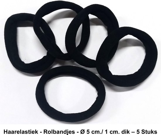 Rojafit Rolbandje Haarelastiek - Ø 5 cm./ 1 cm. dik – 5 Stuks - Zwart |  bol.com