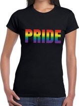 Pride tekst gaypride t-shirt zwart - zwart regenboog shirt voor dames - Gaypride S