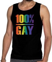 100 Procent gay pride tanktop/mouwloos shirt zwart heren M