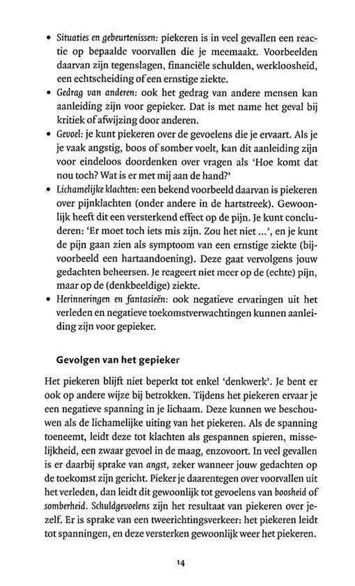 Tekstpagina met informatie over de gevolgen van piekeren. Pagina 14.