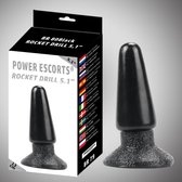 Power Escorts - BR80 - Rocket Drill - Lengte 5.1 Inch / 13 CM - Black - Anal Plug met Zuignap - Buttplug - Anaal plug - Speeltje voor Mannen - Goede stevige Plug - dik en groot - verpakt in gave full colour box met Zilver opdruk