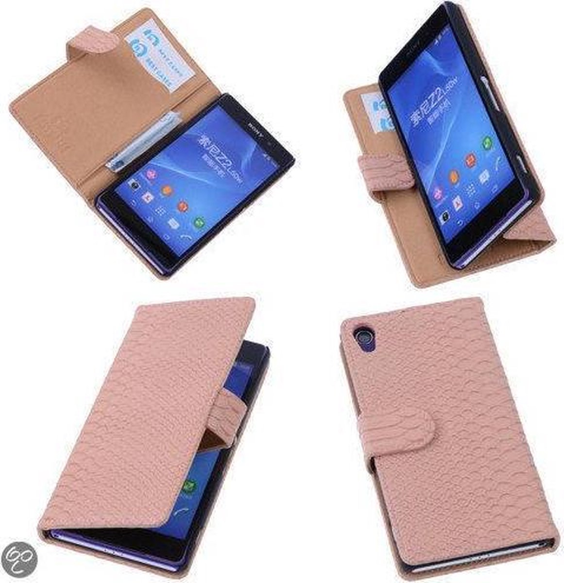 "Bestcases ""Slang"" Pink Bookcase Cover Hoesje Sony Xperia Z2"