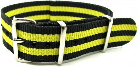 Premium Black Yellow - Nato strap 22mm - Stripe - Horlogeband Zwart Geel