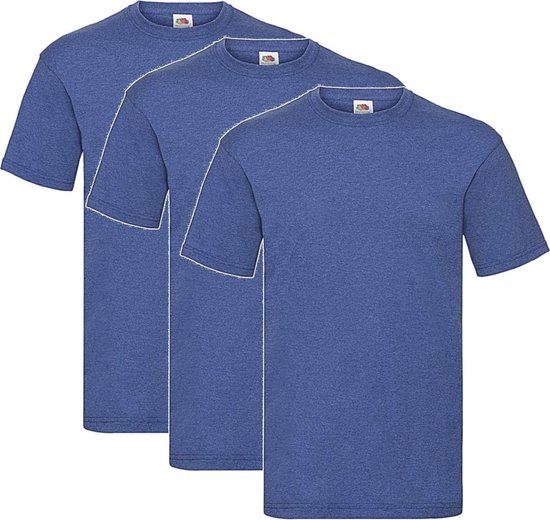 3 Pack Shirts Fruit of the Loom Ronde Hals Retro Heather Royal Maat XXL Valueweight