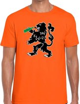 Oranje t-shirt bier drinkende leeuw voor heren - Koningsdag / EK-WK kleding shirts S