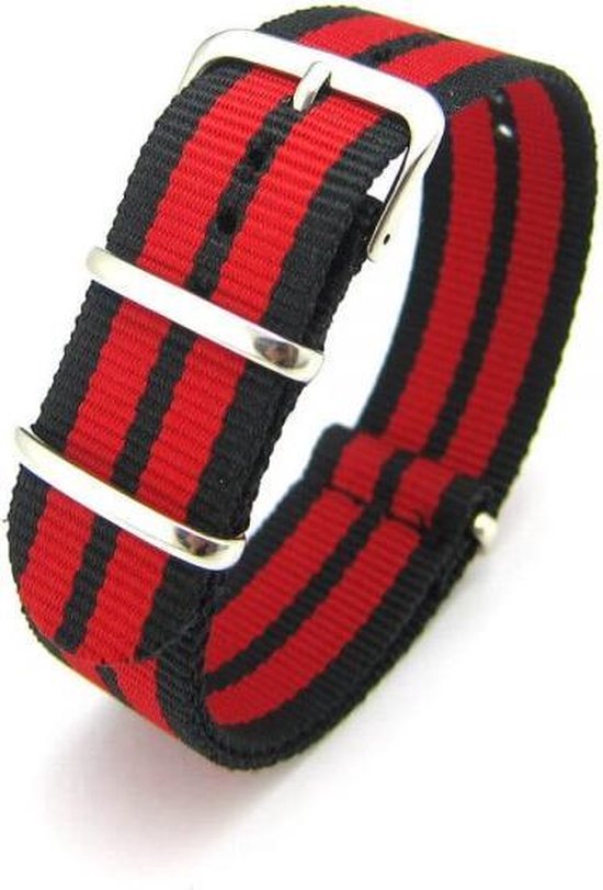 Premium Black Red - Nato strap 24mm - Stripe - Horlogeband Zwart Rood