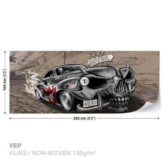 Peinture murale Alchemy Death Hot Rod Car Skull | PANORAMIQUE - 250cm x 104cm | Polaire 130g / m2