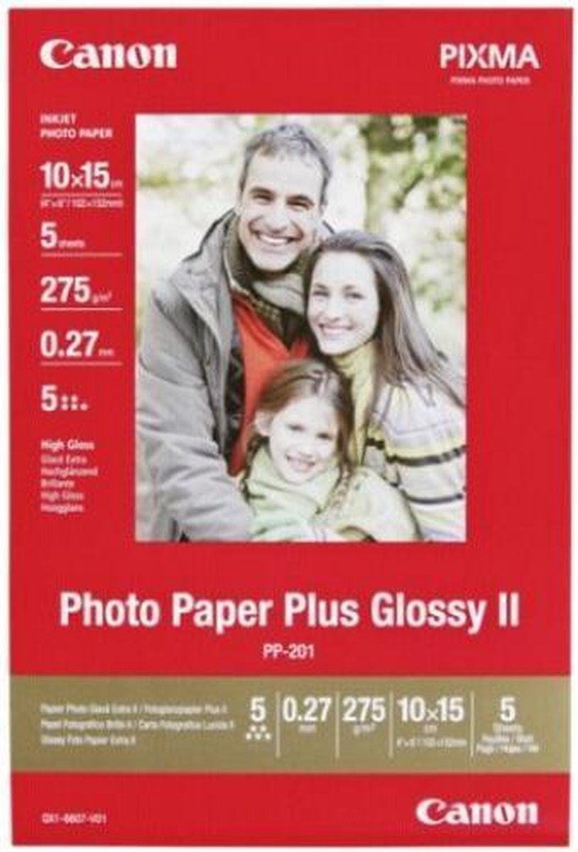 Canon Photo Paper Plus Glossy II PP-201 - Hoogglans - 270 micron - 100 ...