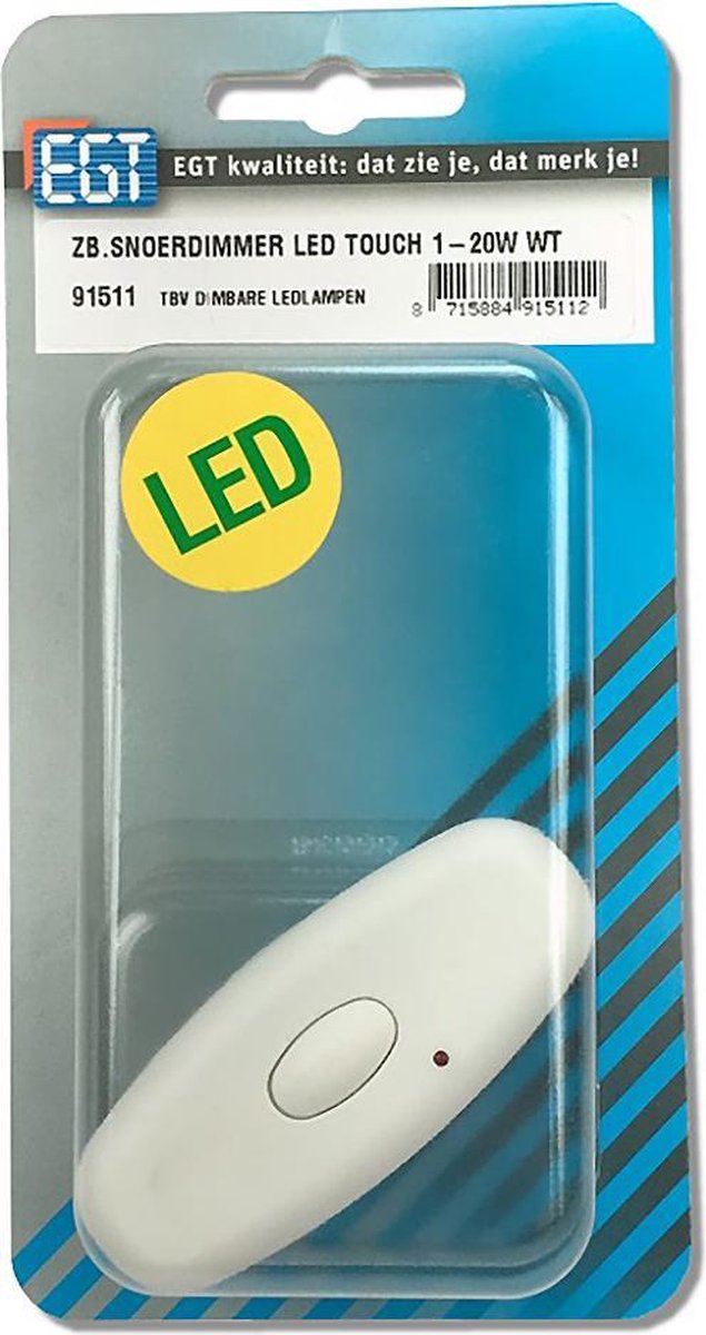 EGT 91511 LED snoerdimmer touch 1 tot 20W, wit, t.b.v. dimbare LED-verlichting