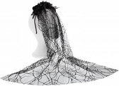 Zac's Alter Ego Haarband Black rose with very long cobweb Zwart