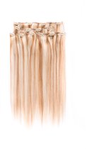 Clip in Extensions, 100% Human Hair Straight, 18 inch, kleur #613/27 Light Blonde/ Dark Blonde