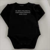 Baby rompertje zwart met tekst opdruk Ik ben helemaal ondersteboven van jou | lange mouw | zwart wit | maat 62/68 cadeau