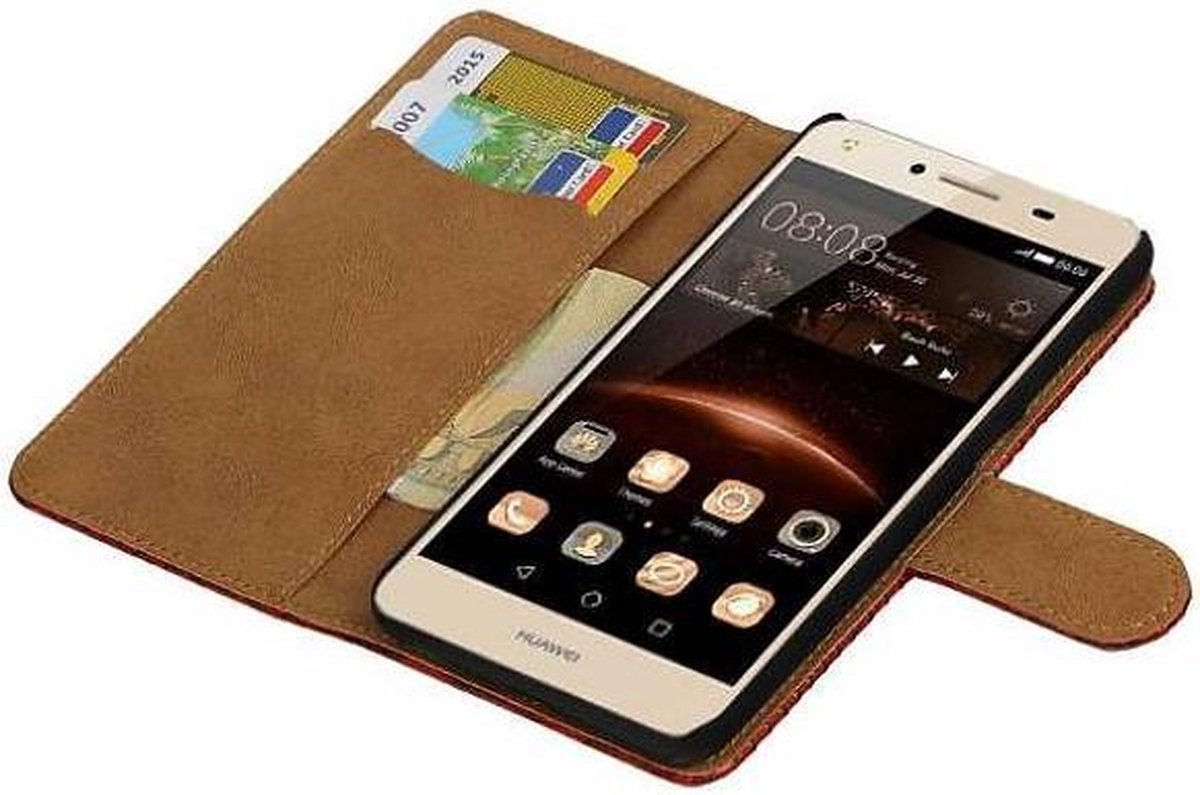 Snake Bookstyle Wallet Case Hoesje - Geschikt voor Huawei Y5 II Rood