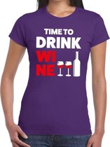 Time to drink Wine tekst t-shirt paars dames L